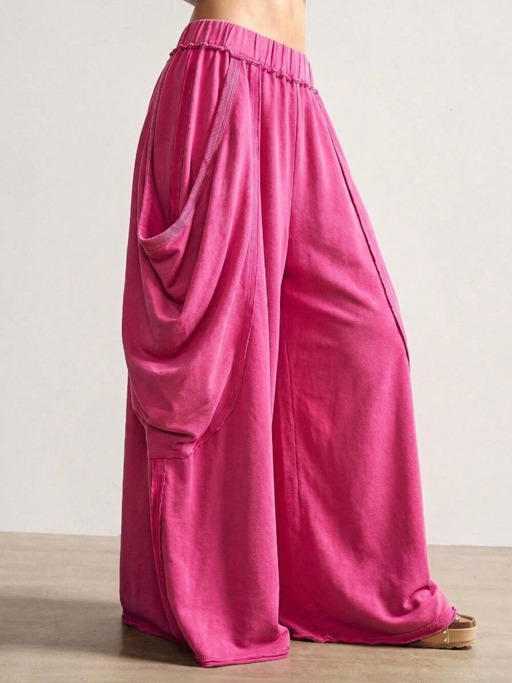 Pink Casual Women's Knit Loose Washed Long Pants